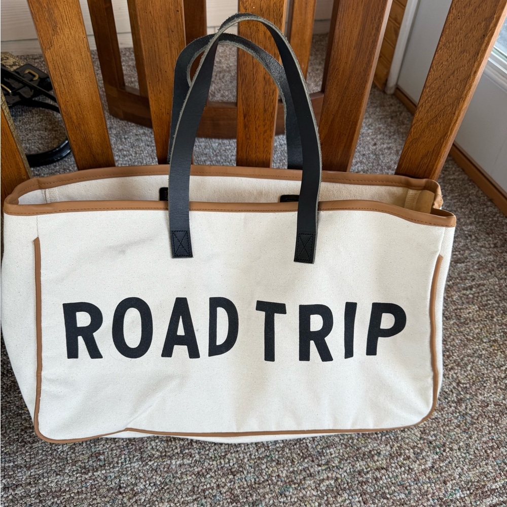Road Trip Canvas Bag Leather Handles
